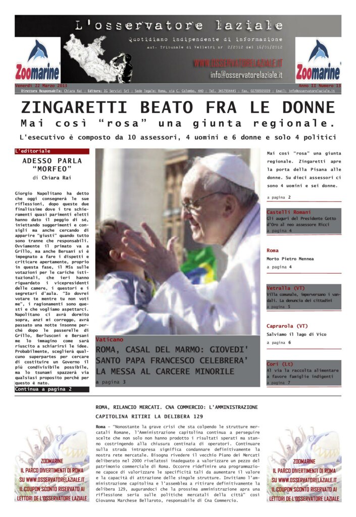 L'osservatore d'Italia edizione del 22 Marzo 2013